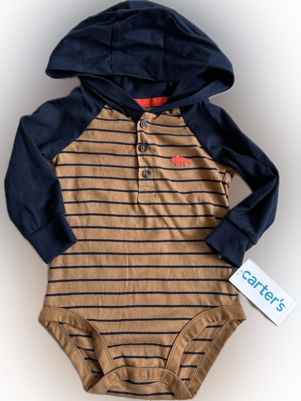 Carter's Brown & Navy Striped Hooded Baby One-Piece